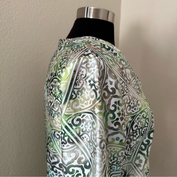 Chico’s Block-Print Green Cream Popover Lightweight Tunic Top Blouse Size S - Picture 8 of 16
